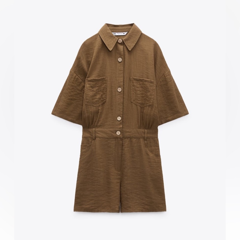 Zara short sleeve dark olive green romper jumpsuit - Picture 3 of 11